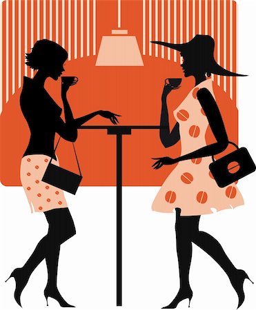 Vector illustration of two retro style ladies in cafe Stock Photo - Budget Royalty-Free & Subscription, Code: 400-04194998