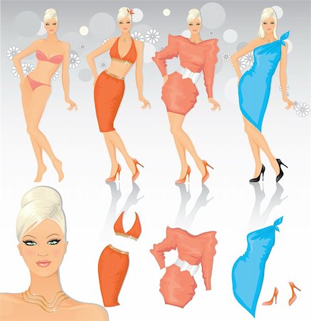 simsearch:400-04322097,k - Vector illustration of a beautiful girl with costume set Stock Photo - Budget Royalty-Free & Subscription, Code: 400-04195394