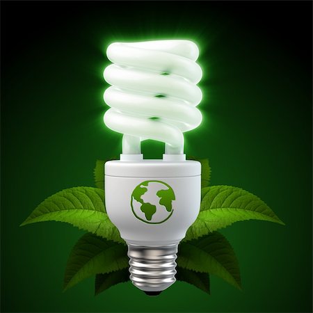 simsearch:400-03928538,k - 3d render of a glowing white energy saving light bulb, surrounded by leafs Stock Photo - Budget Royalty-Free & Subscription, Code: 400-04195507