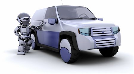 simsearch:400-07902525,k - 3D render of robot with SUV concept car Foto de stock - Super Valor sin royalties y Suscripción, Código: 400-04196208