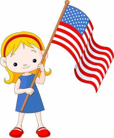 daycare clipart - Cute girl waving with American flag Stock Photo - Budget Royalty-Free & Subscription, Code: 400-04196401