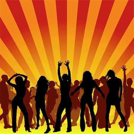 people dancing in night club with arms in air - Party Time - background illustration, vector Stock Photo - Budget Royalty-Free & Subscription, Code: 400-04196623