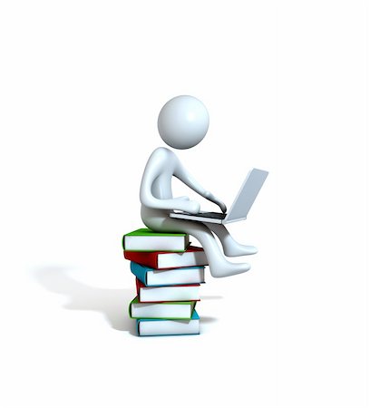 simsearch:400-04196779,k - Men sitting on the books. There is a white Laptop in his hand. Three-dimensional Shape Fotografie stock - Microstock e Abbonamento, Codice: 400-04196789