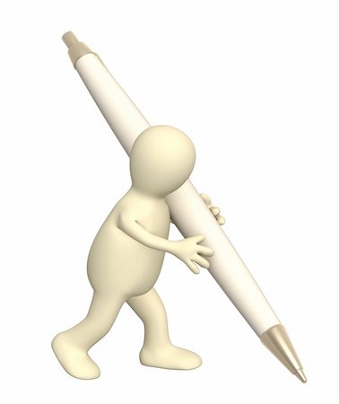 simsearch:400-06098950,k - 3d puppet with a pen. Isolated over white Photographie de stock - Aubaine LD & Abonnement, Code: 400-04196810