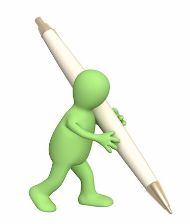simsearch:400-06098950,k - 3d puppet with a pen. Isolated over white Photographie de stock - Aubaine LD & Abonnement, Code: 400-04196811
