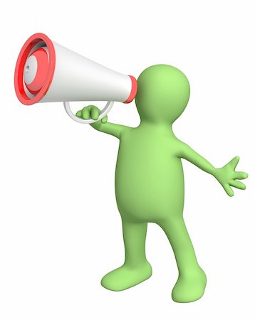 3d person - puppet with megaphone. Over white Stock Photo - Budget Royalty-Free & Subscription, Code: 400-04196812