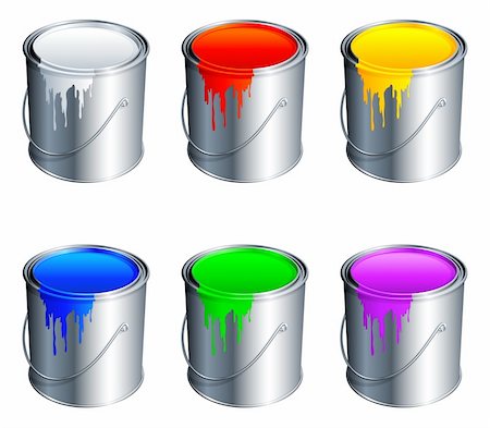 simsearch:400-05071190,k - Set of 6 paint buckets, with colour paint. Foto de stock - Super Valor sin royalties y Suscripción, Código: 400-04197247