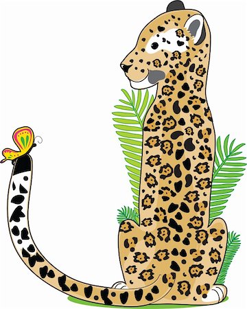 A Jaguar is sitting and looking at a butterfly on his tail. He is shaped like the letter J Photographie de stock - Aubaine LD & Abonnement, Code: 400-04197474