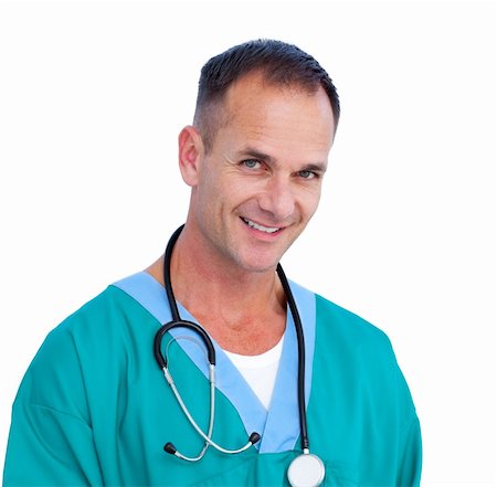 simsearch:400-04281577,k - Portrait of a successful male doctor holding a stethoscope against a white background Photographie de stock - Aubaine LD & Abonnement, Code: 400-04197839