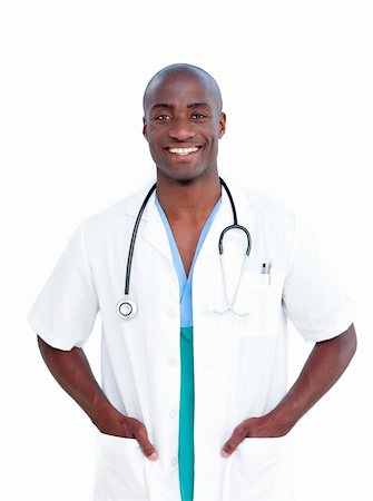 simsearch:400-04417775,k - Portrait of an afro-american doctor against a white background Foto de stock - Super Valor sin royalties y Suscripción, Código: 400-04197883