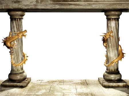 dragon and column - Frame with two medieval columns and dragons. Isolated over white Foto de stock - Super Valor sin royalties y Suscripción, Código: 400-04197891