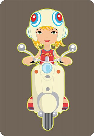 funky cartoon girls - A vector illustration of a teenage girl driving a bike Stock Photo - Budget Royalty-Free & Subscription, Code: 400-04197928