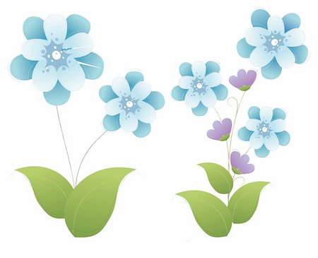 simsearch:400-04700655,k - illustration drawing of blue flower with green leaves in a white background Stockbilder - Microstock & Abonnement, Bildnummer: 400-04197940