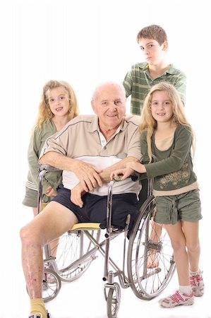 simsearch:400-05147195,k - Grandchildren with handicap Grandfather in wheelchair Stock Photo - Budget Royalty-Free & Subscription, Code: 400-04197974