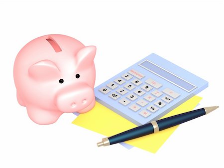 simsearch:400-04084846,k - Piggy bank and calculator. Objects isolated over white Photographie de stock - Aubaine LD & Abonnement, Code: 400-04198205