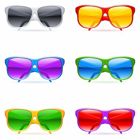 simsearch:400-04376209,k - Set of 6 color sunglasses, with color glasses. Photographie de stock - Aubaine LD & Abonnement, Code: 400-04198423