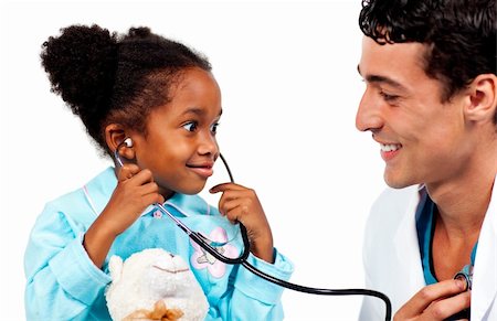 simsearch:400-04657502,k - Caring doctor playing with his young patient against a white background Stock Photo - Budget Royalty-Free & Subscription, Code: 400-04198444