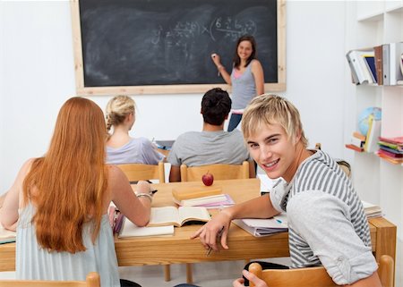 Group of teenagers studying together in a class Stock Photo - Budget Royalty-Free & Subscription, Code: 400-04199234