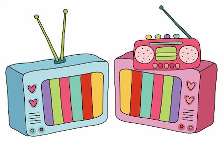 simsearch:400-05223721,k - a beautiful drawing of a radio and two TVs Foto de stock - Royalty-Free Super Valor e Assinatura, Número: 400-04199327