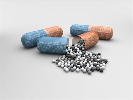 simsearch:400-06102783,k - 3D render of Open Pill with scattered balls Fotografie stock - Microstock e Abbonamento, Codice: 400-04199333