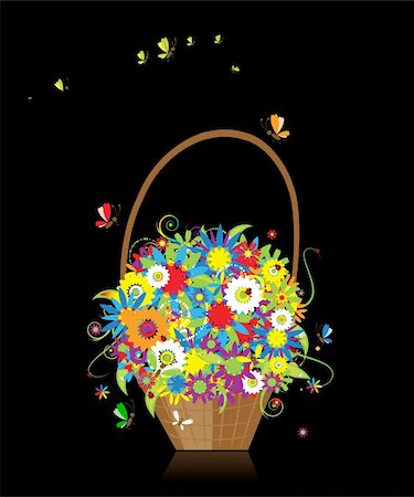 simsearch:400-04691863,k - Basket with flowers for your design Foto de stock - Super Valor sin royalties y Suscripción, Código: 400-04199559