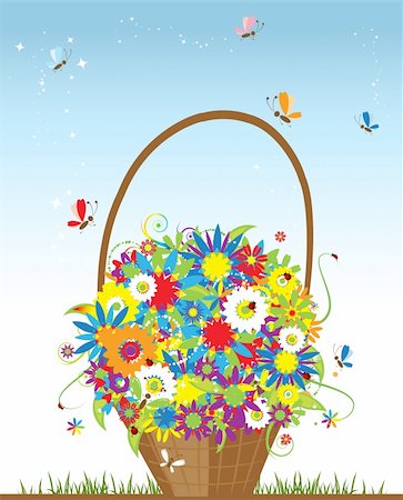 simsearch:400-04691863,k - Basket with flowers for your design Foto de stock - Super Valor sin royalties y Suscripción, Código: 400-04199560