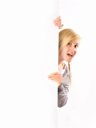 simsearch:400-04340435,k - Surprised woman holding white board Stock Photo - Budget Royalty-Free & Subscription, Code: 400-04199730