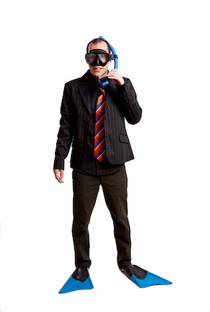 diver in the suit - Funny concept of a businessman with a scuba mask isolated on white Stock Photo - Budget Royalty-Free & Subscription, Code: 400-04190383