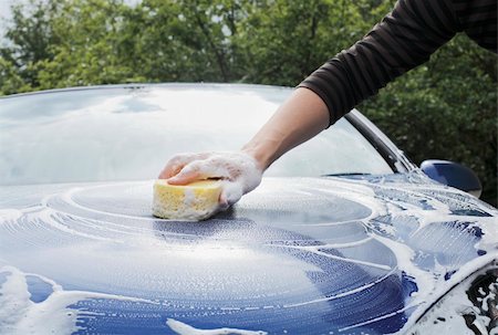 sponge with suds - Man washing car with a soapy sponge. Stock Photo - Budget Royalty-Free & Subscription, Code: 400-04190626