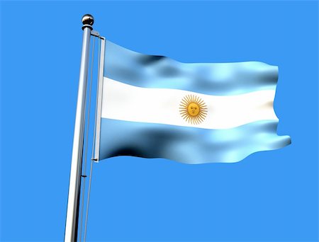 flagstaff - flag of argentine against blue sky - rendering Stockbilder - Microstock & Abonnement, Bildnummer: 400-04190695