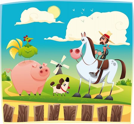 farmer chicken - Funny farmer with animals. Cartoon and vector illustration. Objects isolated. Stock Photo - Budget Royalty-Free & Subscription, Code: 400-04190723