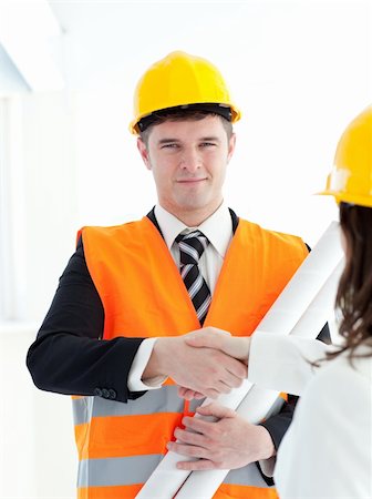 Male architect discussing with his colleague against a white background Stock Photo - Budget Royalty-Free & Subscription, Code: 400-04190914