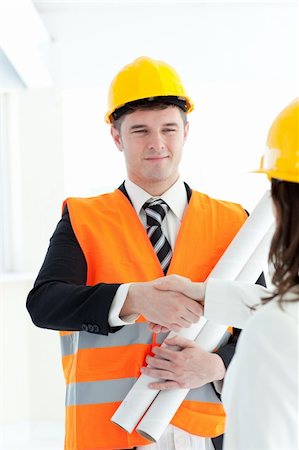 Cute architect discussing with his colleague against a white background Stock Photo - Budget Royalty-Free & Subscription, Code: 400-04190913