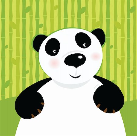 simsearch:400-04743700,k - Stylized vector illustration of cute panda bear. Bamboo trees in background behind animal. Stockbilder - Microstock & Abonnement, Bildnummer: 400-04191001