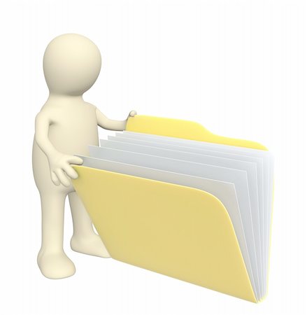 simsearch:400-05087373,k - 3d puppet, opening  folder with documents. Object over white Stock Photo - Budget Royalty-Free & Subscription, Code: 400-04191233