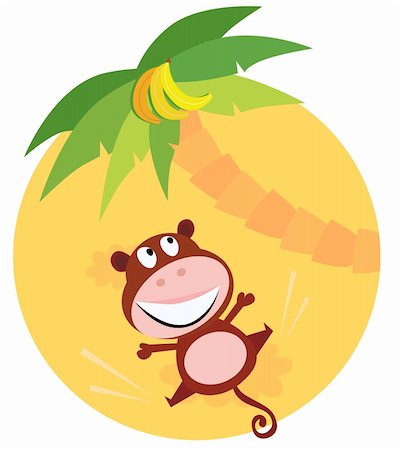 simsearch:400-08114943,k - Vector cartoon illustration of funny animal. Jumping monkey and palm with bananas. Stock Photo - Budget Royalty-Free & Subscription, Code: 400-04191325