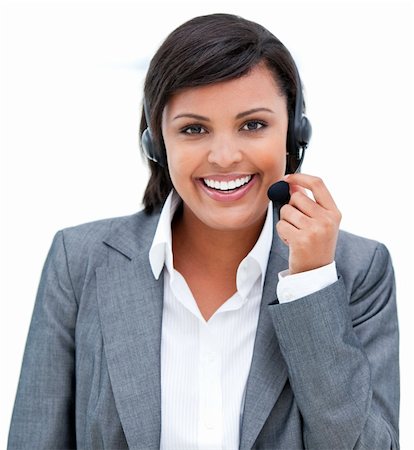 simsearch:400-04004131,k - Self-assured Customer service representative using headset in the office Foto de stock - Super Valor sin royalties y Suscripción, Código: 400-04192258