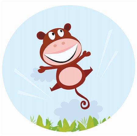 simsearch:400-08412606,k - Cute brown monkey jump in the air. African rain forest in background behind monkey. Vector cartoon illustration. Photographie de stock - Aubaine LD & Abonnement, Code: 400-04192875
