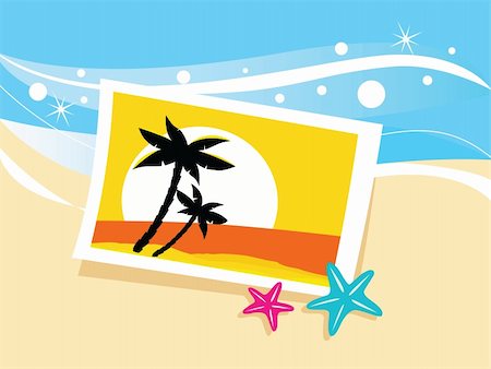 Photo with tropical palms on beach sand. Vector Illustration. Stock Photo - Budget Royalty-Free & Subscription, Code: 400-04193429