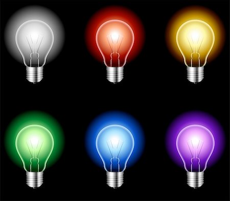 simsearch:640-01354128,k - Set of 6 glowing light bulbs on black background. Photographie de stock - Aubaine LD & Abonnement, Code: 400-04193579