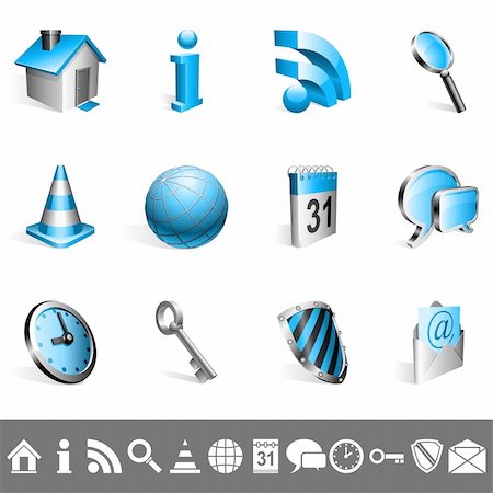 simsearch:400-04620594,k - Set of 12 blue and silver icons. Foto de stock - Super Valor sin royalties y Suscripción, Código: 400-04193570