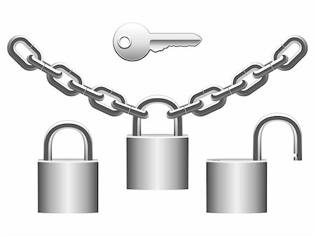 simsearch:400-04212998,k - Set of metal padlocks, chains and key. Foto de stock - Royalty-Free Super Valor e Assinatura, Número: 400-04193582