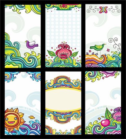 decorative flowers and birds for greetings card - Colorful floral cards set (floral series) Photographie de stock - Aubaine LD & Abonnement, Code: 400-04193624