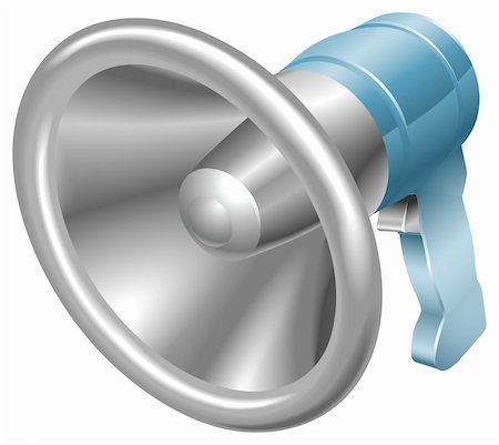 Vector illustration of a glossy steel metallic bullhorn megaphone loudspeaker loudhailer. Can be used as an icon or illustration in its own right. Stock Photo - Budget Royalty-Free & Subscription, Code: 400-04193723