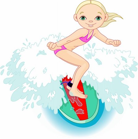 sun and fun cartoon - Surfer girl getting some height of a wave Stock Photo - Budget Royalty-Free & Subscription, Code: 400-04193850