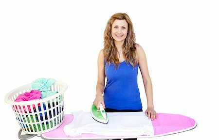 Bright woman ironing against white background Stock Photo - Budget Royalty-Free & Subscription, Code: 400-04204100