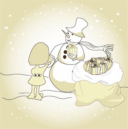 Winter illustration with Snowman Stock Photo - Budget Royalty-Free & Subscription, Code: 400-04204227