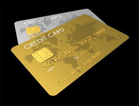 simsearch:400-04382597,k - Gold and silver credit card isolated on black with clipping path Stock Photo - Budget Royalty-Free & Subscription, Code: 400-04204363