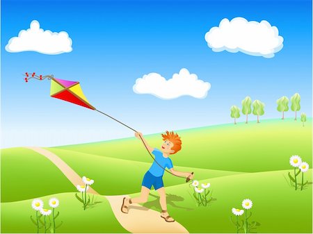 Boy running along the path with kite. Stock Photo - Budget Royalty-Free & Subscription, Code: 400-04204447