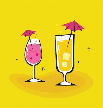 simsearch:400-07035485,k - Cocktail glasses in retro style isolated on orange background. Take hot summer mixed drinks! Vector illustration. Foto de stock - Super Valor sin royalties y Suscripción, Código: 400-04204555